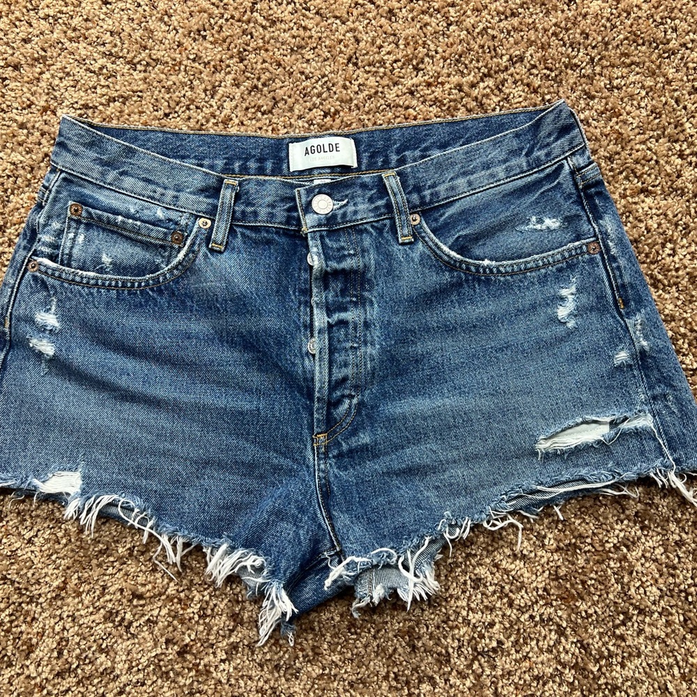 Agolde Parker Distressed Blue Jean Shorts